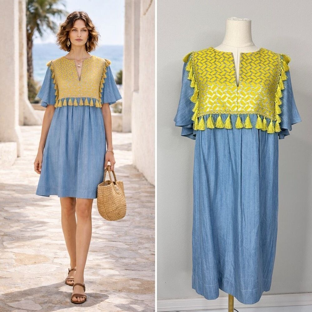 NWT Elaine Turner Tencel Oriana Citrine Art Deco Dress Size S Boho Resort Preppy